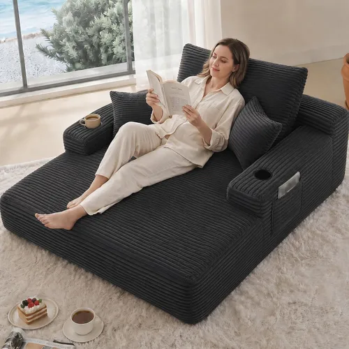 Vista 8 de Sillón reclinable extragrande de 67", sofá nube de pana moderno con 3 almohadas, sofá de asiento profundo sin estructura para sala de estar, silla