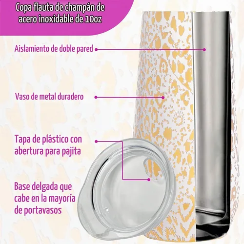 Vista 5 de Lilly Pulitzer Copa de Champán sin Tallo de 10 Oz, Vaso Pequeño de Acero Inoxidable con Tapa, Copa de Metal con Aislamiento de Doble Pared