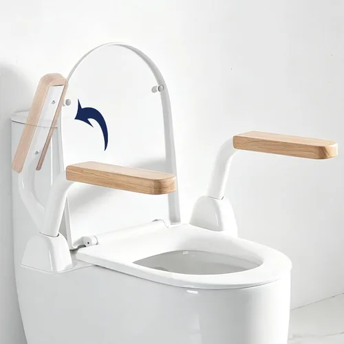 Vista 10 de Rieles de seguridad para inodoro para personas mayores con reposabrazos abatibles que ahorran espacio, rieles de soporte de inodoro para personas