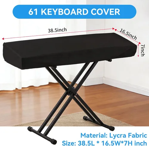 Vista 2 de Cubierta antipolvo para teclado de piano de 61 teclas con banda elástica duradera y bloqueo de cuerda, adecuado para pianos electrónicos digitales