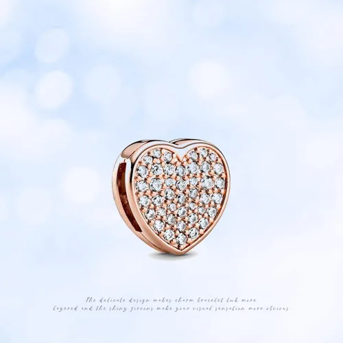 Vista 7 de KUNSIR Abalorio de plata de ley 925 con clip para reflejos, pulsera de malla, se adapta a pulseras planas, regalo para mujeres (forma de corazón)