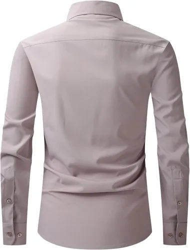 Vista 2 de corfty Camisas de vestir de manga larga para hombre, ajuste regular, camisa casual con botones y bolsillos