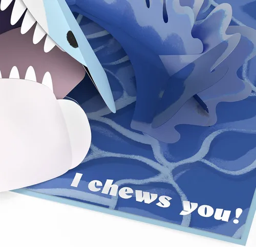 Vista 3 de Lovepop Tarjeta desplegable de amor para ella y él – Tarjetas de felicitación 3D para niños, niñas, hombres y mujeres – I Chews You Shark – Tarjeta