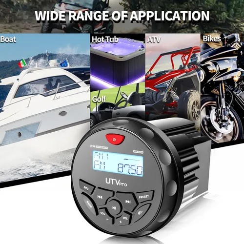 Vista 4 de Radio estéreo marina Bluetooth para barcos, sintonizador FM para barcos, carrito de golf, ATV, UTV y jacuzzis de spa, transmisión de medios digitales