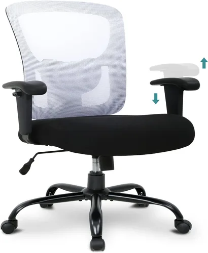 Vista 9 de Silla de oficina grande y alta para personas pesadas, silla de escritorio de computadora de 400 libras, asiento extra ancho, brazos ajustables Negro