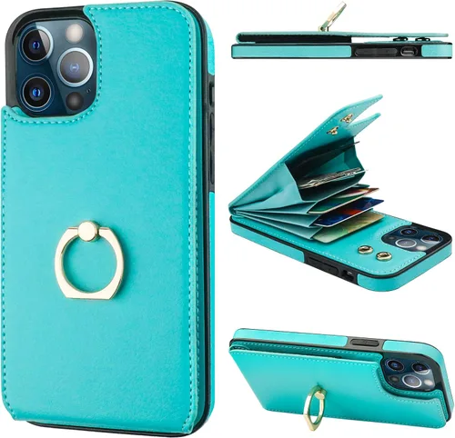Vista 12 de Folosu Funda compatible con iPhone 12 Pro Max con soporte para tarjetas, rotación de 360°, soporte de anillo de dedo con función atril, protección