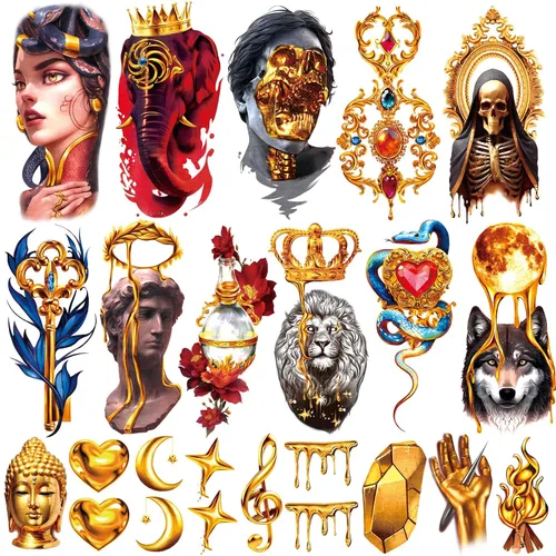Vista 14 de 77 hojas de tatuajes temporales, 17 hojas de tatuajes de medio brazo de gatos, perros, conejos, leones y elefantes lindos para hombres, mujeres