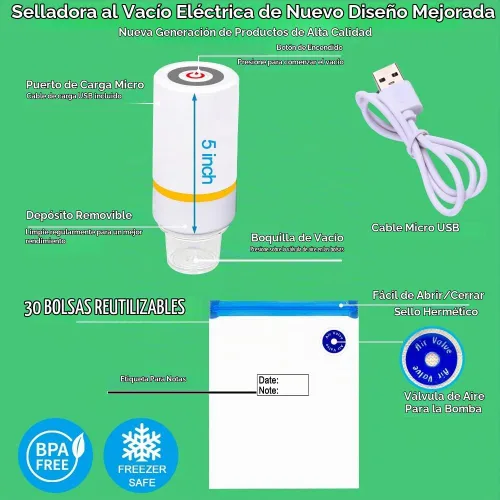Vista 5 de Juego de 42 selladores al vacío Sous Vide, 30 bolsas reutilizables, 5 clips y clips de sellado para cocinas Anova, Joule