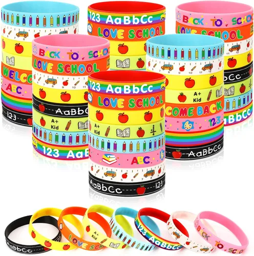 Vista 19 de JUNEBRUSHS 64 piezas de pulseras de silicona para fiesta del 100º día de escuela