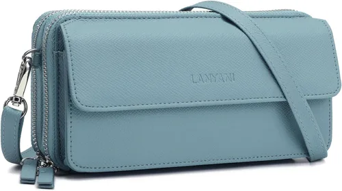 Vista 20 de Lanyani Cartera Cruzada RFID con Correa de Muñeca y Bolsillo para Teléfono para Mujeres de Cuero Vegano B-mostaza oscura