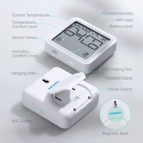 Vista 5 de INKBIRD Higrómetro WiFi IBS-TH3-PLUS Sensor de humedad de temperatura con pantalla