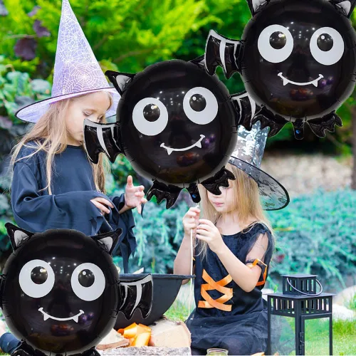 Vista 6 de Globos de murciélago para Halloween, globos de aluminio para fiestas temáticas de murciélagos, suministros de decoración de Halloween, cumpleaños