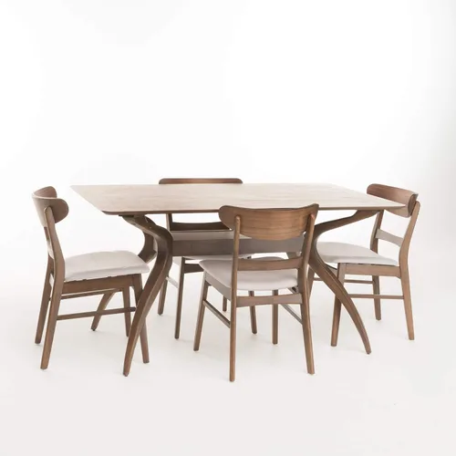 Vista 9 de Christopher Knight Home Idalia - Juego de comedor rectangular de patas curvas, juego de 5 piezas, nogal natural y gris oscuro