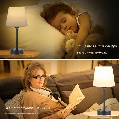 Vista 4 de Mini Lámparas de Mesita de Noche para Dormitorios Juego de 2 - Lámparas de Mesita de Noche para Dormitorio con Puerto USB C y Toma de Corriente AC