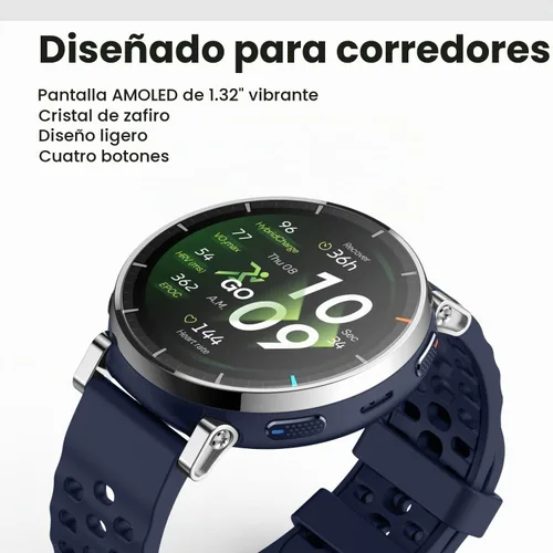Vista 2 de Amazfit Reloj inteligente Active 3, cristal de zafiro AMOLED de 1.32", GPS Aero White (banda blanca)