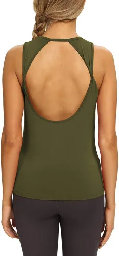 Vista 3 de Mippo Tops de entrenamiento para mujer, camisetas de yoga con espalda Verde militar