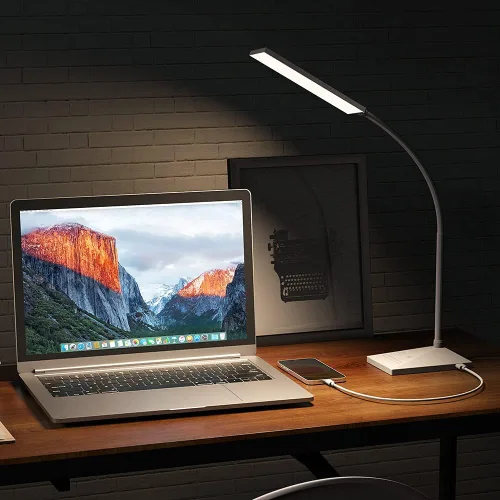Vista 6 de Vansuny Lámpara de escritorio LED con puerto de carga USB, cuidado de los ojos, 5 modos de color, 6 niveles de brillo, control táctil, cuello