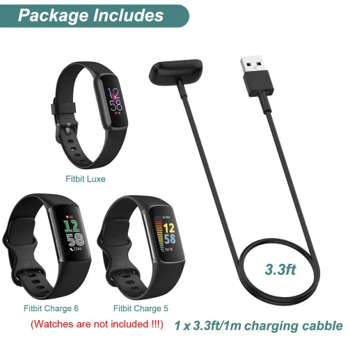 Vista 7 de Cargador para Fitbit Luxe/Charge 6/Charge 5 Fitness Tracker (3.3 pies/3.3 ft) Cable de carga de repuesto para pulsera Fitbit Charge 6/Charge 5/Luxe