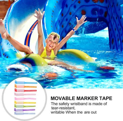 Vista 3 de Pulseras de papel, 100 unidades, reutilizables, impermeables, médicas, de PVC, ajustable, de seguridad, para pacientes, eventos (color al azar)