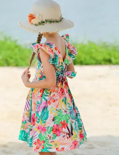 Vista 277 de Vestido de verano para niña, de algodón, con diseño floral