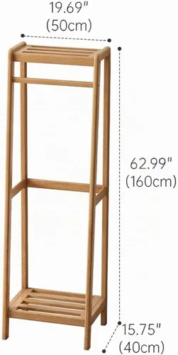 Vista 8 de Perchero de madera maciza, perchero con estantes para dormitorio, sala de estar, entrada, 16 x 20 x 63 pulgadas, madera de roble, natural