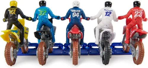 Vista 10 de Supercross, Auténtico paquete de 5 motocicletas fundidas a escala 1:24 con figura de jinete, moto de juguete para niños y coleccionistas a partir
