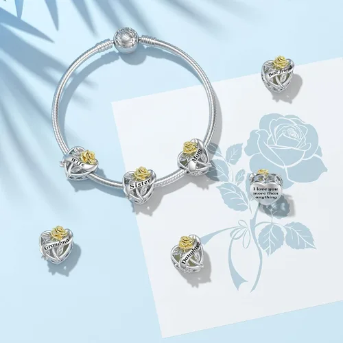 Vista 6 de DALARAN Abalorios de plata de ley 925 para madre, hija, hermana, esposa, amiga, abuela, abalorios para pulsera y collar