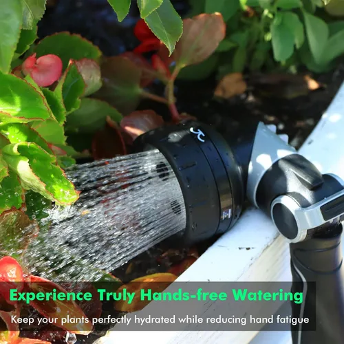 Vista 3 de RESTMO Boquilla de manguera de jardín multiángulo con función de rociador, boquilla de manguera de agua resistente con 4 patrones de pulverización