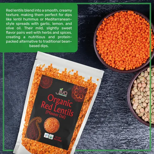 Vista 3 de Jiva Organics Masoor Dal - Bolsa grande de lentejas rojas orgánicas divididas de 4 libras, sin OMG, veganas, no irradiadas