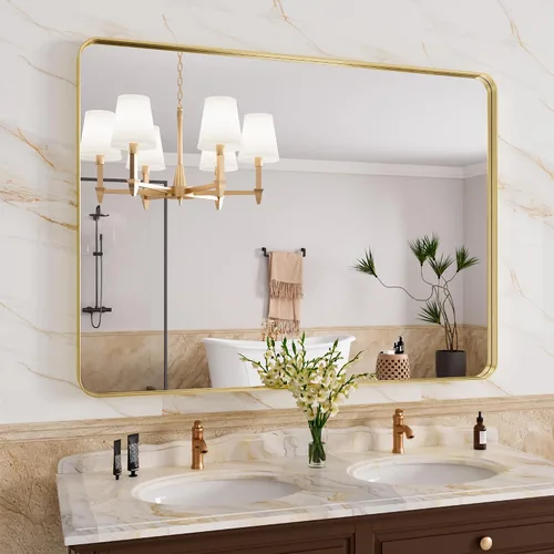 Vista 40 de JISOSO - Espejo de baño negro de 20x30 pulgadas con marco de metal negro, espejo de tocador rectangular redondeado con acabado mate para pared
