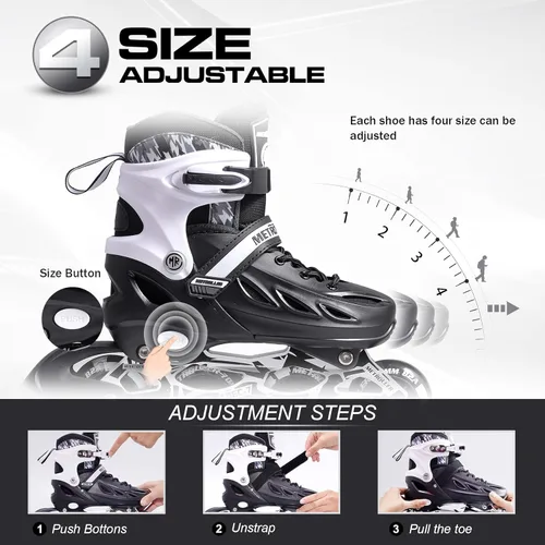 Vista 3 de METROLLER Patines en línea para niñas y niños, mujeres, hombres, 4 tallas ajustables, patines en línea con ruedas que se iluminan, patines