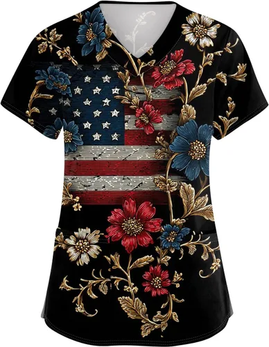 Vista 6 de Camisetas de uniforme médico de Navidad para mujer, talla grande, estampado ##896-Multicolor