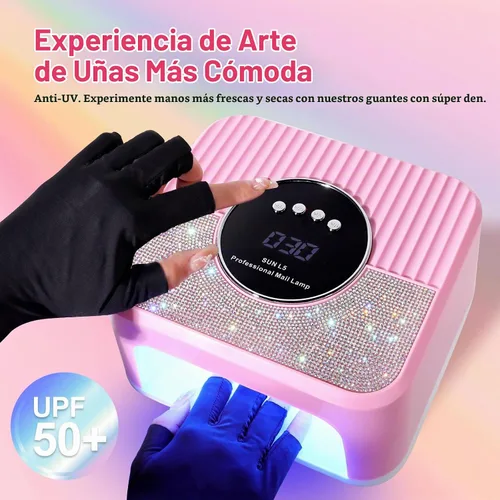 Vista 3 de LIMEGIRL Kit de lámpara de uñas LED UV para esmalte de gel profesional de secado rápido rosa juego de luz secadora con guantes de protección