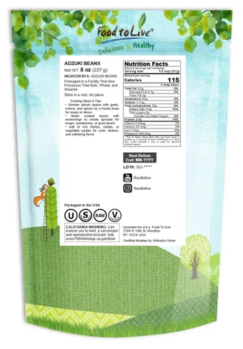 Vista 2 de Food to Live - Frijoles Adzuki, 8 onzas - Frijoles azuki secos enteros (frijoles rojos mungos), crudos, veganos, kosher, germinables, a granel
