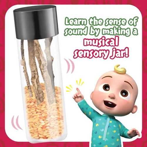 Vista 6 de Cocomelon - Kit de ciencia sensorial para niños, 5 experimentos, masa perfumada, bolas texturizadas y lupa.