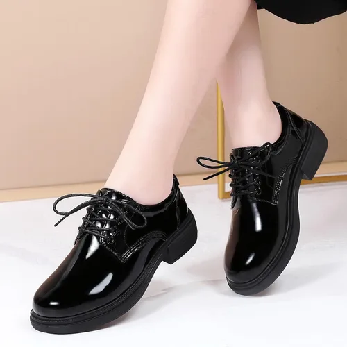 Vista 3 de OKJ Zapatos Oxford para mujer, zapatos Oxford negros para mujer, con plataforma de cuero, cómodos y elegantes, mocasines con cordones, casuales