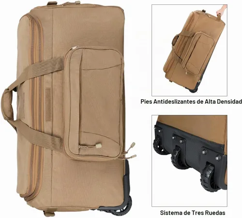 Vista 5 de Bolsa de despliegue con ruedas táctica militar 124L, Canela, Bolsa de lona con ruedas Bolsa de despliegue
