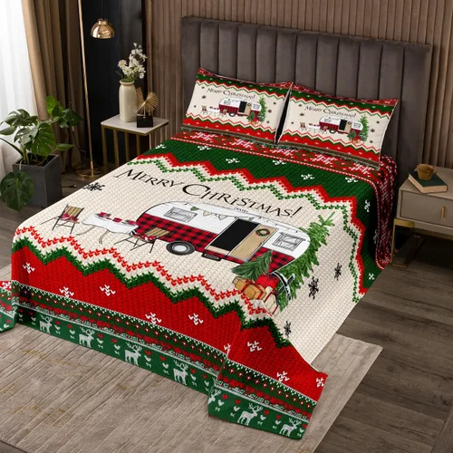 Vista 7 de Manfei Juego de colcha de Navidad para niños, tamaño individual, diseño de pinos de dibujos animados, decoración de habitación de niños y adultos