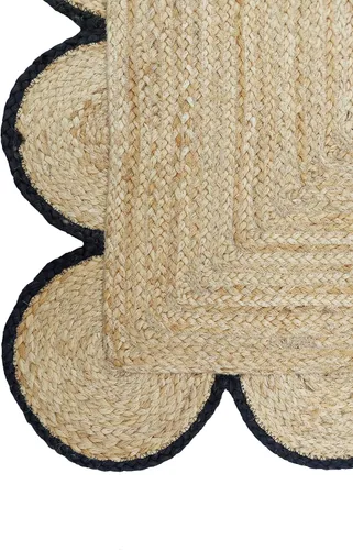 Vista 9 de Alfombra festoneada de yute natural, borde negro, 2 x 3 pies
