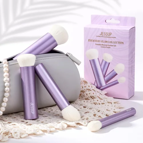 Vista 6 de Jessup Kabuki - Juego de 4 brochas esenciales para la cara, para base de contorno de rubor e iluminador, fibra sintética ultrasuave, libre