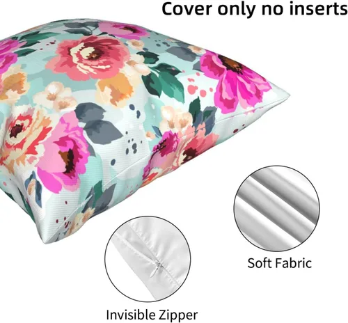 Vista 3 de Fundas de almohada de 20 x 20 pulgadas, fundas de almohada decorativas con flores moradas, fundas de cojín decorativas para sala, fundas de almohada