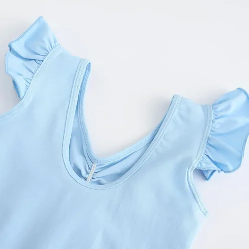 Vista 7 de HIPPOSEUS Leotardos de gimnasia de ballet para niñas, con volantes, manga corta, ropa de ballet para baile, Y-07