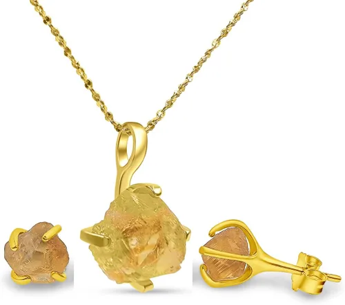 Vista 116 de Juego de joyas de piedras preciosas crudas reales con plata de ley 925 chapada en oro real, collar y aretes de piedra natal, regalo para ella por