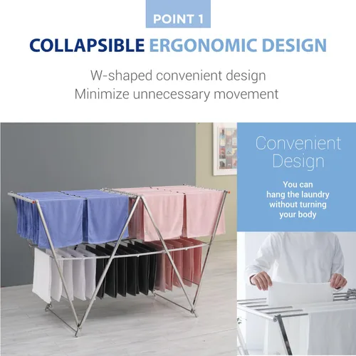 Vista 3 de Letusto W-Rack - Estante de secado de ropa para ropa – Estante plegable para ropa interior y exterior – Soporte para secadora de ropa de lavandería