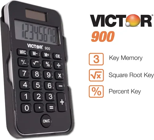 Vista 2 de Victor - Calculadora de bolsillo de alimentación dual de 8 dígitos, pantalla LCD fácil de leer con teclas de goma antideslizantes, calculadora