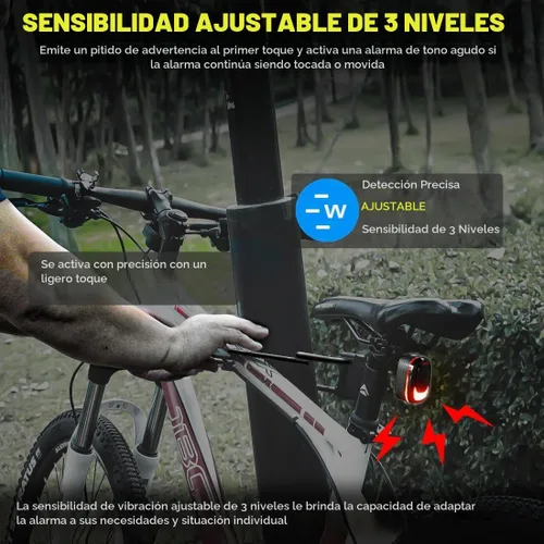 Vista 4 de PADONOW Luz trasera de bicicleta con alarma: luz trasera inalámbrica para bicicleta remota, USB-C, recargable, movimiento inteligente, antirrobo