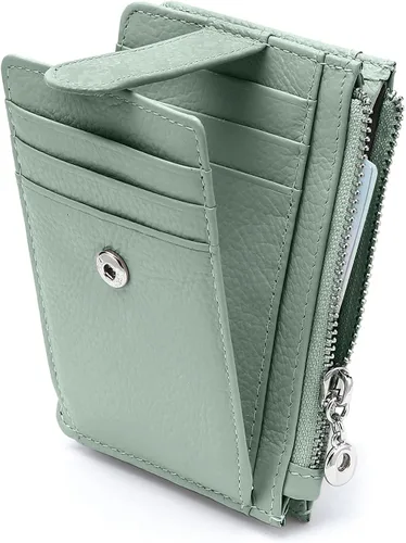 Vista 7 de Cartera delgada para mujer, de piel auténtica, tarjetero delgado con bloqueo RFID, carteras pequeñas