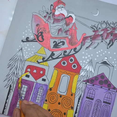Vista 2 de Anna by Anuschka Organizador de viaje con cremallera de dos caras de cuero genuino pintado a mano para mujer