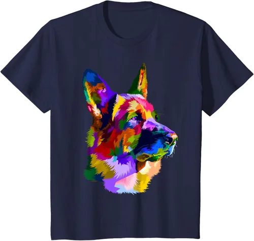 Vista 57 de Camiseta con retrato de pastor alemán para dueños de perros, Negro, S