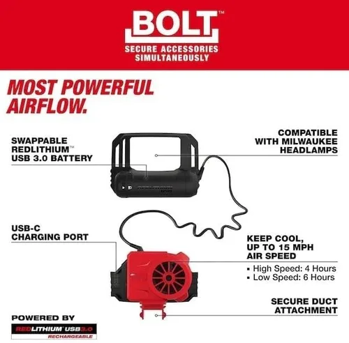 Vista 3 de Para Milwaukee 48-73-1385 Ventilador de refrigeración para casco USB con 3 conductos